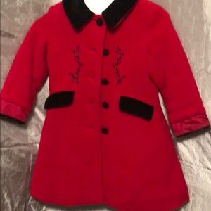 Girls London Fog Red Wool Pea Coat, Size 2T